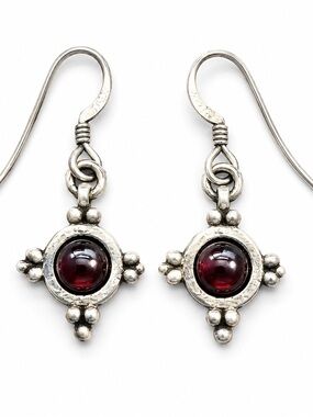 Vintage Garnet Red Stone Dangle Earrings